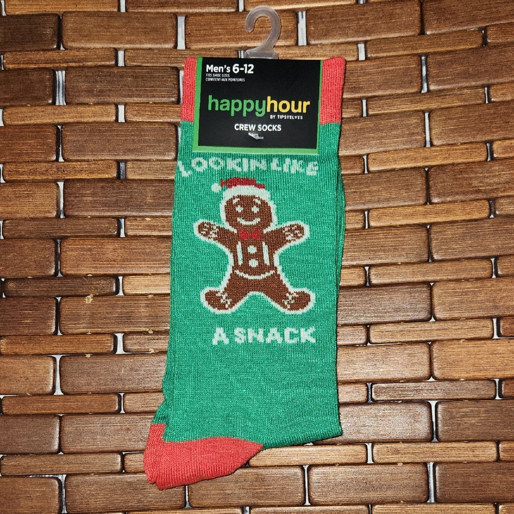Tipsy Elves Happy Hour Lookin Like A Snack Green and Red Crew Socks Mens 6-12